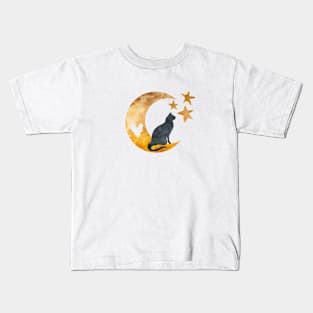 Cat Half Moon Art Stars Kids T-Shirt